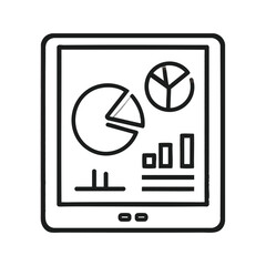 Poster - A tablet displays two pie charts a bar chart and a candlestick chart