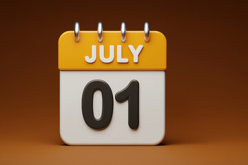 Poster - Calendar Icon Depicting July 1st in 3D Render Style on Brown Background, Symbolizing New Month and Important Date Reminder for Schedules and Planning