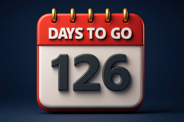 Poster - 3D Calendar Icon Displaying 126 Days to Go on a Blue Background with Red Top and Black Numbers for Schedules and Important Dates