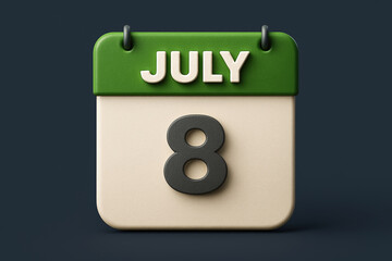 Poster - 3D Render of a Green July 8th Calendar Page Icon Against a Dark Blue Backdrop Representing Schedule Awareness and Date Specificity