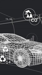 Poster - Animation of multiple digital icons over 3d car model moving in seamless pattern in a tunnel