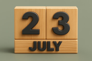 Fototapete - Wooden Blocks Displaying July 23rd on a Green Background in a Clean and Modern Style for Date Reminders and Scheduling Purposes