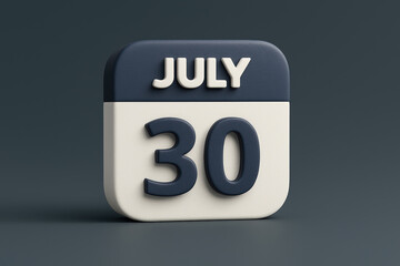 Fototapete - 3D Rendered Calendar Displaying July 30th with Dark Blue Tones and Rounded Edges for Schedules, Reminders, and Important Date Visualizations