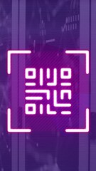 Poster - Animation of neon qr code scanner and network of connections against computer server room