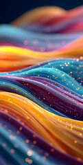 Poster - Colorful glowing shapes and lines on a dark gradient background design