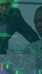 Poster - Animation of financial data processing over diverse business people in office