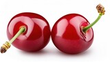 Pile of Fresh Red Sweet Cherries on White Background