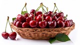 Pile of Fresh Red Sweet Cherries on White Background