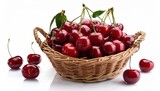 Pile of Fresh Red Sweet Cherries on White Background