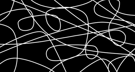 Poster - Tangled White Lines on Black Background Abstract Art with Interwoven and Overlapping Design