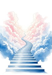 Wall Mural - stairway to heaven among clouds - a serene depicting a stairway ascending into a sky filled with sof