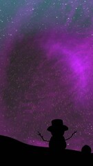 Poster - Animation of snow man over fireworks on night sky background