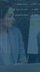Poster - Animation of financial data processing over diverse colleagues discussing work in office