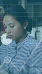 Poster - Animation of financial data processing over businesswoman in office