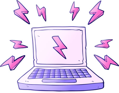 freehand drawn cartoon laptop computer in bright neon color