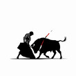 © Ksenia Pestereva - Matador fights aggressive bull during bullfight, performing dramatic movements in silhouette, artistic rendering. Bullfight shows the bravery of man against beast, capturing culture and tradition.