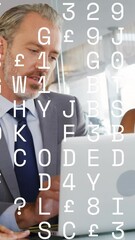 Poster - Animation of letters and data processing over diverse business people using laptop