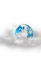 Poster - Animation of blue globe on white cloud on white background