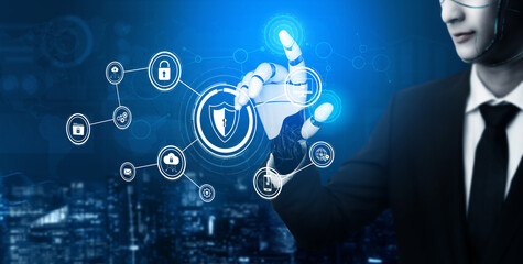 Poster - AI artificial intelligence strengthens cybersecurity with intelligent threat detection, virtual assistant alerts, and proactive protection agAI artificial intelligencenst digital breaches. Vouch
