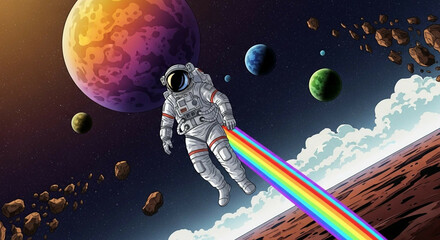 Wall Mural - An astronaut in outer space poster template design.