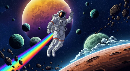 Wall Mural - An astronaut in outer space poster template design.