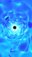 Poster - Bright glowing vortex of electric blue waves forming a dynamic spiral tunnel effect