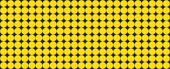 Poster - Geometric seamless pattern with yellow dots or circles on black background, vector