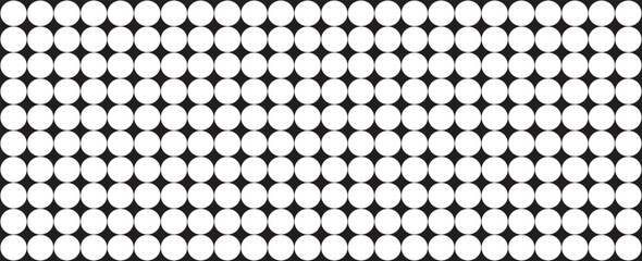 Poster - Geometric seamless pattern with white dots or circles on black background, vector