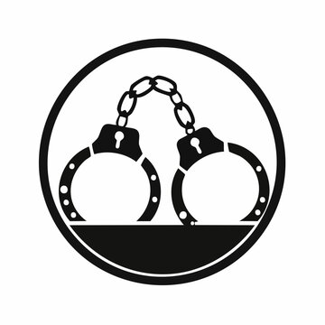 handcuffs black silhouette vector, Simple silhouette Design vector icon with white background.