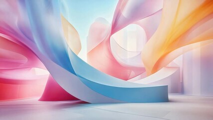 Fototapete - Vibrant abstract shapes create a modern artistic space with flowing colors and smooth curves in a bright setting