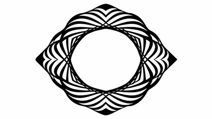 Poster - Intricate black and white geometric oval frame with wavy lines and sharp corners