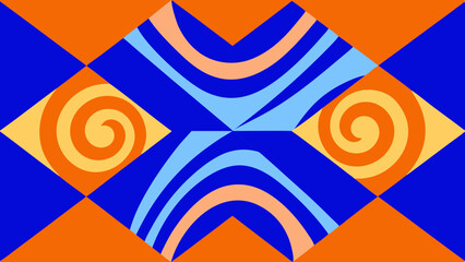Aufkleber - Bold geometric abstract design with swirls and waves in blue orange and yellow