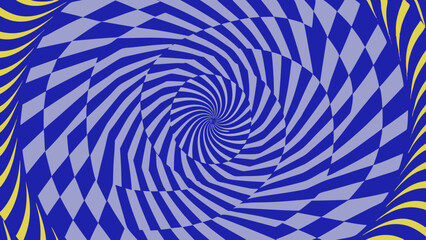 Poster - Abstract blue and yellow swirling geometric optical illusion pattern