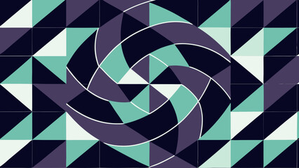 Aufkleber - Abstract geometric pattern with swirling shapes and triangular elements in cool colors