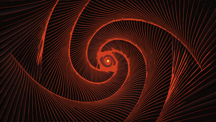 Poster - Abstract orange spiral vortex with glowing yellow center on black background