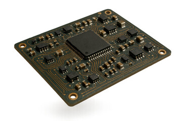 Poster - Electronic circuit board with chip isolated on transparent background