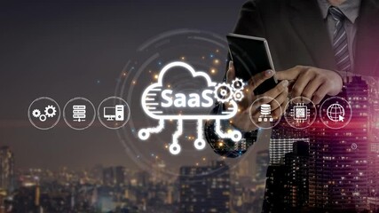 Aufkleber - visual representation of saas showing infrastructure, saas deployment, saas platform features, and s