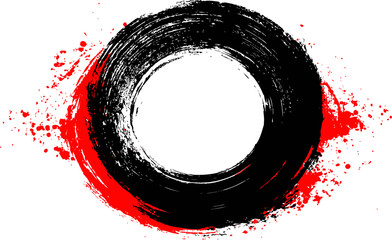Leinwandbilder - Abstract black circle with red splashes, digital art illustration