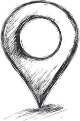 Leinwandbilder - Sketch of a location pin in black and white with rough textured lines