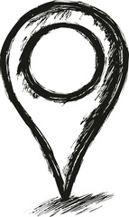 Poster - Abstract black ink map pin sketch