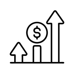 Poster - Financial growth chart with dollar coin and rising arrows for business and investment success on transparent background