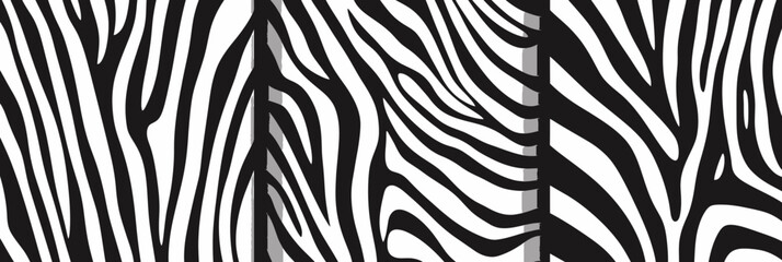 Poster - Seamless black and white zebra stripe pattern set with diagonal and wavy abstract lines for minimalist ink painted vector backgrounds collection