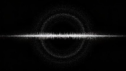 Poster - Luminous white circle against a black void Horizontal light streaks cut through center Mysterious abstract ethereal glow shines in this simple composition