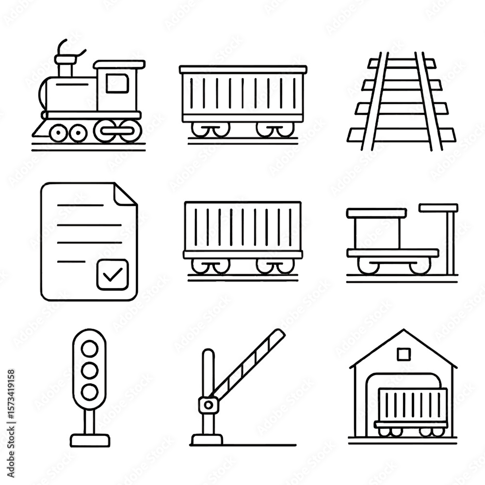 Rail Transport Icons. Outline style icons of Rail Transport and Freight ...