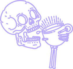 Wall Mural - tattoo in black line style of a skull drinking coffee icon in bright neon color