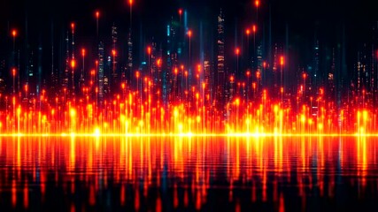 Abstract digital network with glowing lights over reflective surface
