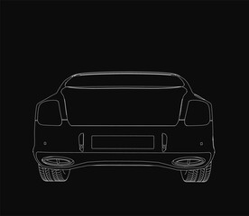 Fototapete - Black car contour in clean outline style, isolated on solid black background. Minimalist vector illustration with sharp edges and negative space. Perfect for automotive designs, logos.