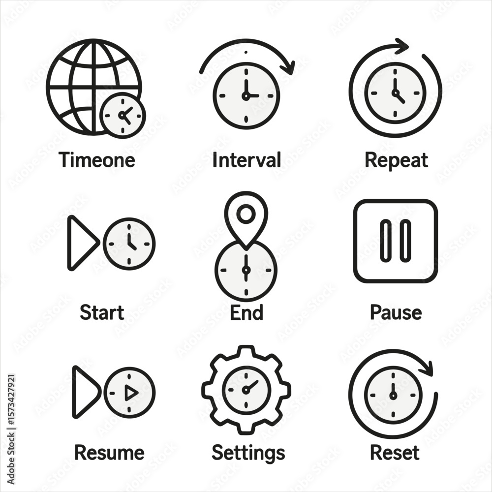 Time Phase Inquiry Icon Time Management Icons. Outline style icons of time targeting settings ...