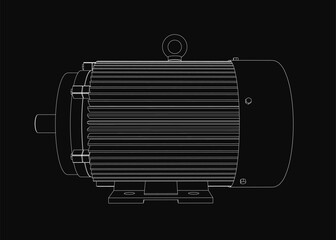Poster - a detailed black and white contour drawing of an electric motor with clearly visible components. the