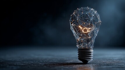Fototapete - Lightbulb idea representation created with interconnected nodes and glowing elements reflecting on a textured surface background.